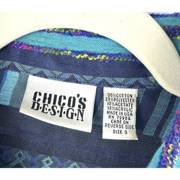 Vintage Chicos Design Women Jacket XL Blue Artsy Tribal Colorful Y2K Button Boho - Picture 3 of 8